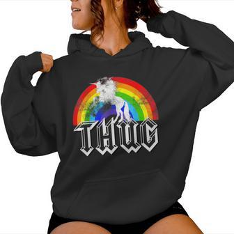 Unicorn Rainbow Thug Distressed Women Hoodie - Monsterry