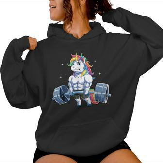 Unicorn Weightlifting T Fitness Gym Deadlift Rainbow Women Hoodie - Seseable