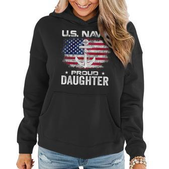 Us Navy Proud Daughter With American Flag Veteran Women Hoodie - Monsterry