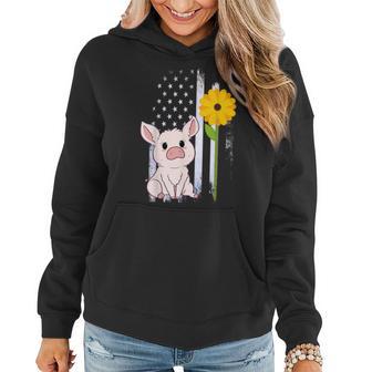 Usa Flag Pig Sunflower Piglet Pig Lover Women Hoodie - Monsterry CA