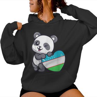 Usbekistan Flagge Herz Geschenke Panda Usbeki Usbekistan Souvenir Kapuzenpullover für Damen - Seseable