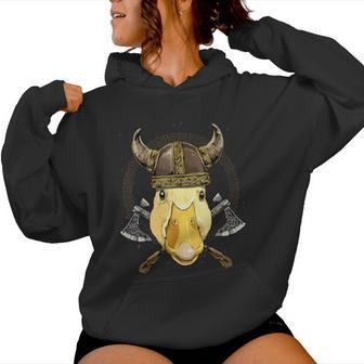 Viking Duck With Viking Helmet Mjolnir Axes Women Hoodie - Monsterry AU