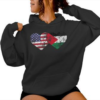 Vintage American Palestinian Flags Hearts Love Usa Women Hoodie - Monsterry