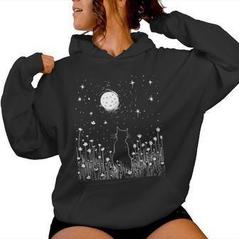 Vintage Cat And Moon Flowers Garden Nature Lover Women Women Hoodie - Monsterry CA