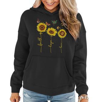 Vintage Faith Cross Hope Love Sunflower Butterfly Christian Women Hoodie - Monsterry DE