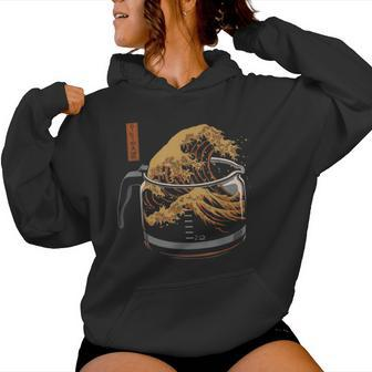 Vintage The Great Wave Of Coffee Start Day With Coffee Women Hoodie - Thegiftio UK