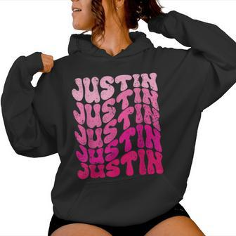 Vintage Justin Personalized Name I Love Justin Groovy Women Hoodie - Seseable