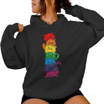 Vintage Lgbt Cat Stack Rainbow Gay Pride For Cat Lover Women Hoodie - Monsterry