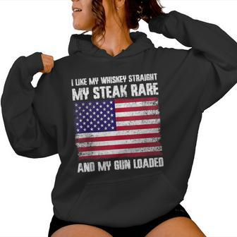Vintage Patriotic Whiskey Steak Guns Freedom Whiskey Lover Women Hoodie - Monsterry