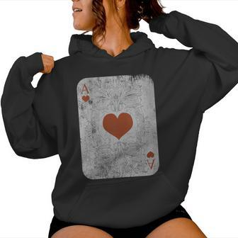 Vintage Poker Playing Cards Ace Of Hearts Women Hoodie - Monsterry