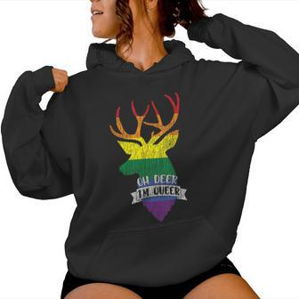 Vintage Rainbow Oh Deer I'm Queer Pride Lesbian Gay Lgbtq Women Hoodie - Monsterry CA