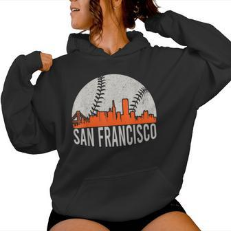Vintage San Francisco Skyline Baseball Present Women Women Hoodie - Seseable