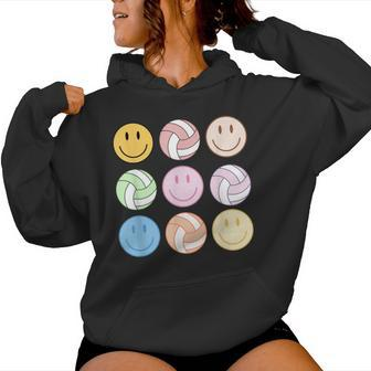 Volleyball Vibes Smile Face Hippie Volleyball Girls Women Hoodie - Thegiftio UK