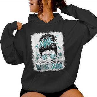 Warrior Messy Bun Teal Ribbon Addiction Recovery Women Hoodie - Monsterry