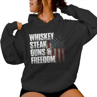Whiskey Steak Guns & Freedom Patriotic Flag Women Hoodie - Monsterry UK