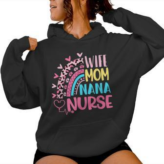 Wife Mom Nana Nurse Nurses Day Leopard Rainbow Women Hoodie - Thegiftio UK