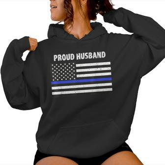 My Wife Is A Police Officer Proud Husband Blue Line Women Hoodie - Monsterry DE
