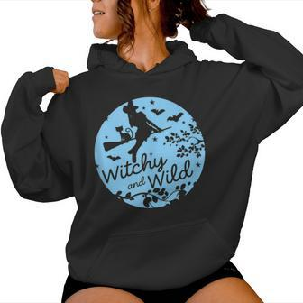 Witchy And Wild Occult Moon Cat Wicca Witch For Women Women Hoodie - Monsterry