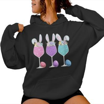 Women's Easter Wine Glasses With Bunny Ears And Eggs Women Hoodie - Thegiftio UK