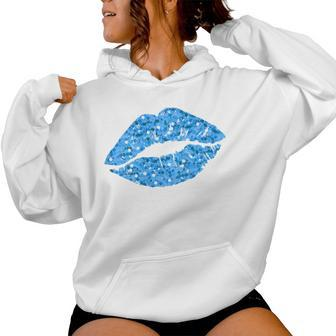 80S & 90S Kiss Mouth Lips Motif Vintage Blue Women Hoodie - Monsterry UK
