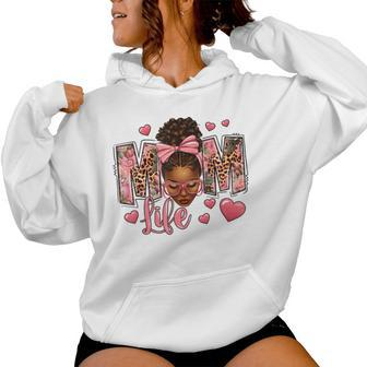 Afro Messy Bun Mom Life Pink Roses Black Mom Mother's Day Women Hoodie - Monsterry UK