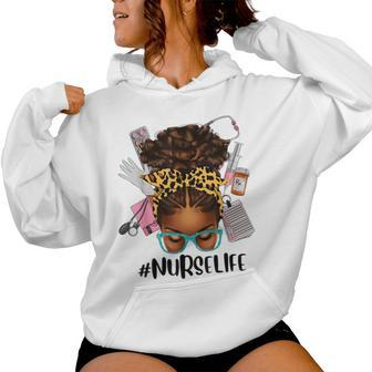 Afro Nurse Life Messy Bun Leopard Black Nurse Women Hoodie | Mazezy CA