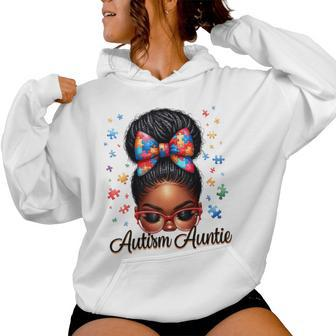 Autie Aunt Life Afro Black Autism Awareness Messy Bun Women Hoodie | Mazezy AU