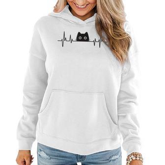 Black Cute Cat Heartbeat Girls Kawaii Cats Lover Women Hoodie - Monsterry AU