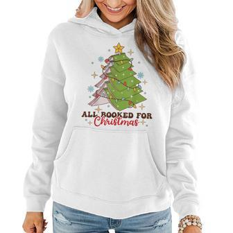All Booked For Christmas Groovy Christmas Book Tree Squad Women Hoodie - Thegiftio UK