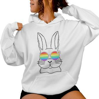 Bunny Gay Pride Lgbtq Bunny Rainbow Sunglasses Happy Easter Women Hoodie | Mazezy