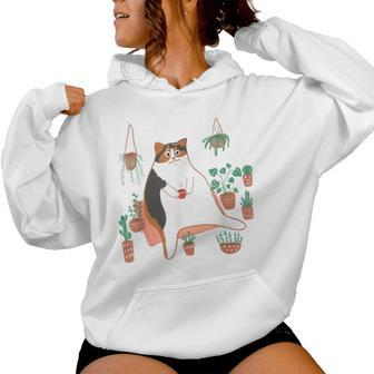 Calico Cat With Pot Plants Cat Lover For Mom Women Women Hoodie - Monsterry CA