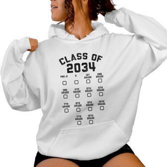 Class Of 2034 Grow With Me Grade Pre-K Checkmarks Handprint Women Hoodie - Monsterry UK