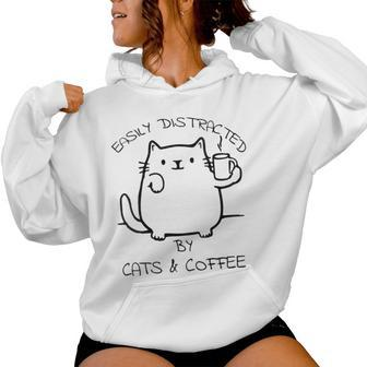 Coffee Cats Sayings Slogan Distracted Women Hoodie - Thegiftio UK