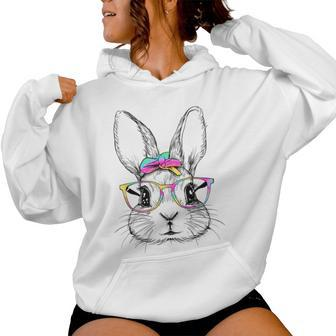 Cute Bunny Rabbit Face Tie Dye Glasses Girl Happy Easter Day Women Hoodie - Monsterry AU