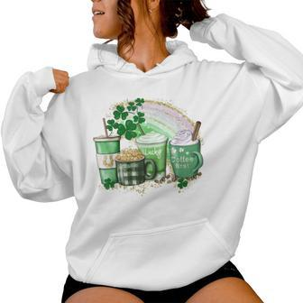 Cute Coffee St Patrick's Day Lucky Latte Green Costume Women Hoodie - Seseable