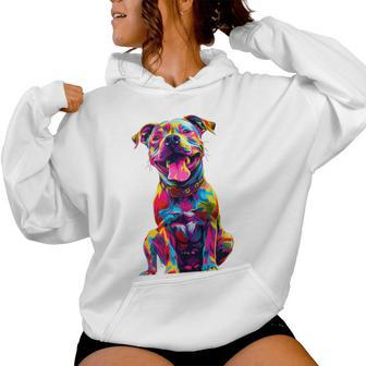 Cute Rainbow Pitbull Mom Dog Lover Pit Bull Owner Women's Women Hoodie - Seseable