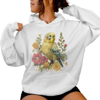 Damen Wellensittich Sittichogel Mama Papageiintage Blume Mit-Ausschnitt Kapuzenpullover für Damen - Geschenkecke