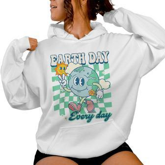 Earth Day Groovy Everyday Checkered Environment 54Th Anni Women Hoodie | Mazezy CA