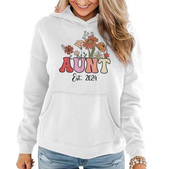 Flowers Groovy Retro Aunt Est 2024 New Aunt Pregnancy Women Hoodie - Seseable