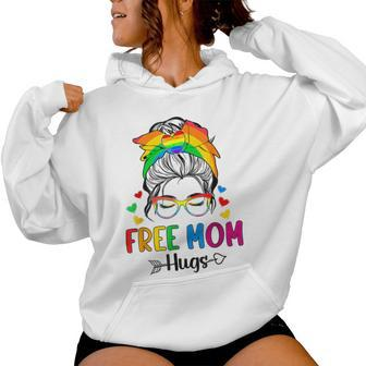 Free Mom Hugs Messy Bun Rainbow Gay Trans Pride Mother Day Women Hoodie - Seseable