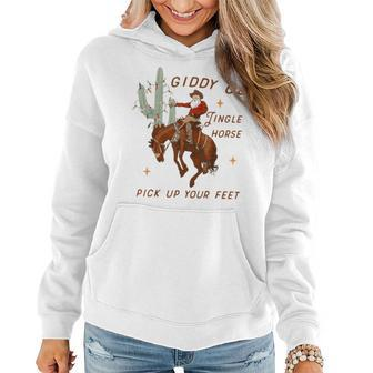 Giddy Up Jingle Horse Pick Up Your Feet Cowboy Santa Cactus Women Hoodie | Mazezy