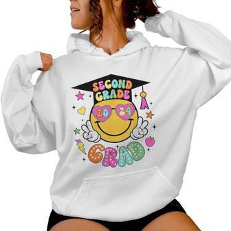 Groovy 2Nd Grade Graduate Happy Face Graduation 2024 Grad Women Hoodie - Thegiftio UK