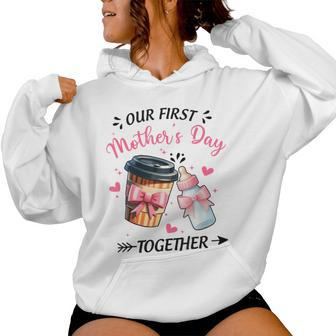 Groovy Our First Mother's Day Coffee Baby Milk Bottle Women Women Hoodie - Monsterry AU