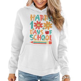 Groovy Happy 100 Days Of School Teacher Student 100Th Day Women Hoodie - Monsterry