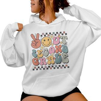 Groovy Last Day Of School 2Nd Grade Peace Out Second Grade Women Hoodie - Monsterry