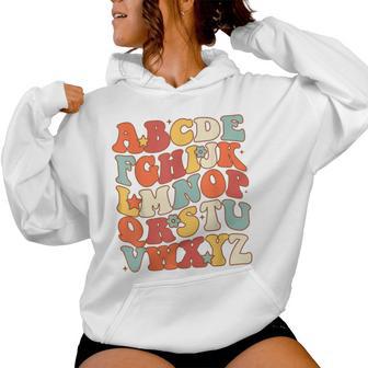 Groovy Letters Alphabet Learn Abcs Boy Girl Reading Teacher Women Hoodie - Monsterry