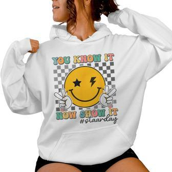 Groovy Smile Testing Day Teacher You Know It Now Show It Women Hoodie - Seseable