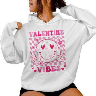 Groovy Valentines Day For Girl Valentine Vibes Women Hoodie - Seseable