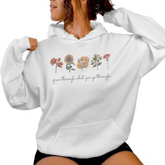 Grow Through What You Go Thru Vintage Wildflower Sunflower Women Hoodie - Monsterry UK