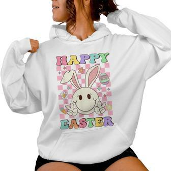 Happy Easter For Girls Groovy Hippie Face Bunny Women Hoodie - Monsterry DE